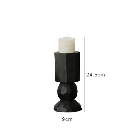 Shape Wabi-sabi Wabi-sabi Carbonized Wood Candlestick Solid Wood Geometric Modeling Candle Cup Candlelight Dinner Table Ornament