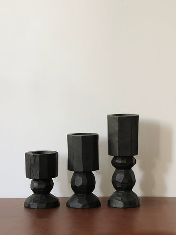 Shape Wabi-sabi Wabi-sabi Carbonized Wood Candlestick Solid Wood Geometric Modeling Candle Cup Candlelight Dinner Table Ornament