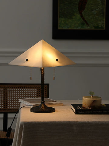 Shaped Living Room Imitation Luxury Stone Table Lamp Hand-cast Copper Tie Rod Retro Bedroom Study Niche Personalized Atmosphere Light Ornament