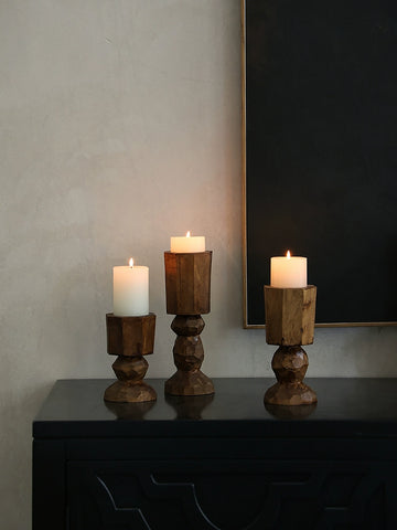 Shape Wabi-sabi Wabi-sabi Carbonized Wood Candlestick Solid Wood Geometric Modeling Candle Cup Candlelight Dinner Table Ornament