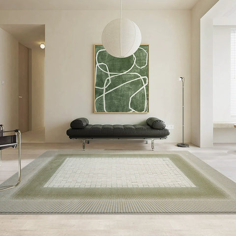 Cream Wind Carpet Living Room Green Coffee Table Blanket Geometric Pattern Modern Simple High-grade Light Luxury Short Hair Blended Blanket Surface