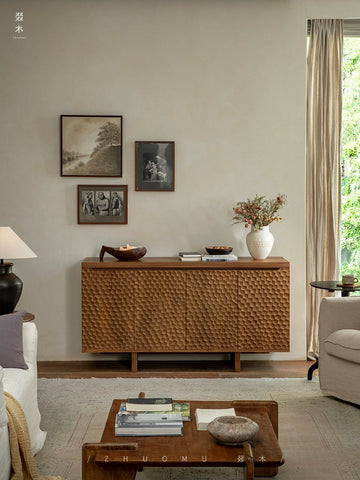 Teak Sideboard\Vintage-Style Indonesian Imported Solid Wood Living Room Wall-Mounted Storage Cabinet