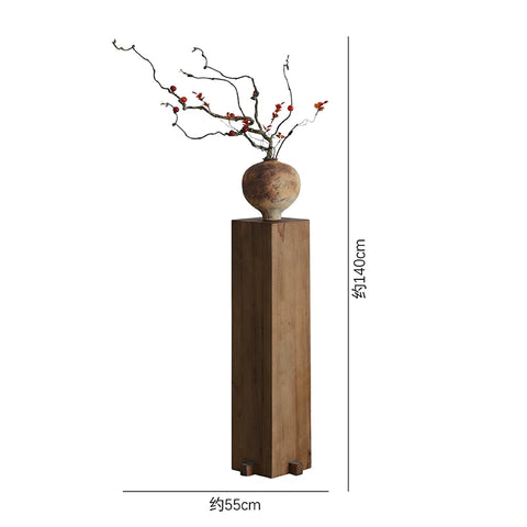 Supershaped Wabi-sabi Style Solid Wood Pier Base Pillar Feng Zheyuan Vase Living Room Entrance Wood Carving Chinoiserie Landscaping Ornaments
