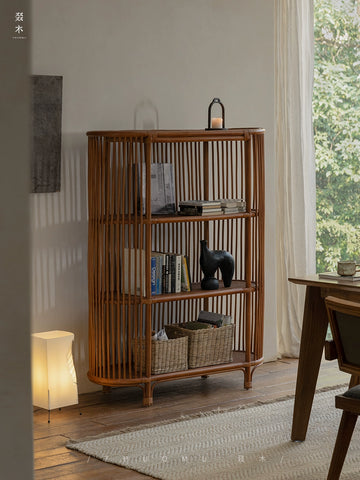 South East Asia Rattan Art Nanyang Vintage Wabi Silent Wind Rattan Weaving Shelf Bogu Shelf Living Room Study Storage Bookshelf