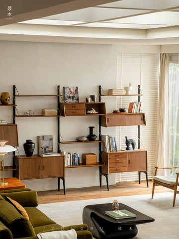 Wall Cabinet Unit Designer Vintage Mid-Century Modern Style MCM Living Room Combination Cabinet Multi-Functional Modular Storage Bookcase