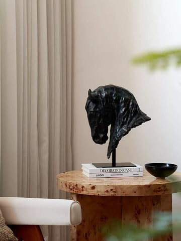Supernatural Medieval Horse Head Imitation Bronze Sculpture French Black Horse Ink Charm Living Room Good Luck Housewarming Gift Decoration Ornaments