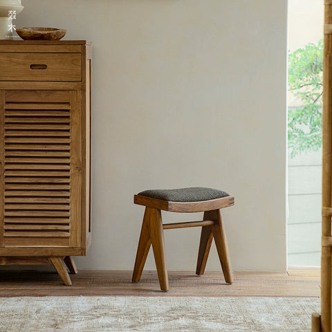 Wood/Chandigarh Stool | Medieval Wabi Wind Low Stool Teak Soft Bag Home Door Shoe Change Stool Small Stool
