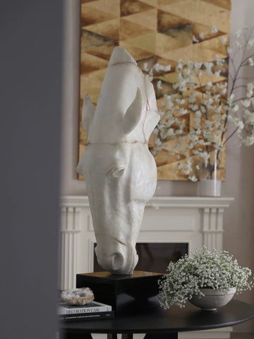 Supershaped Imitation Luxury Stone Horse Head "jingsi Drinking Dew" Medieval Ornaments Living Room Entrance Floor-standing Sculpture Art Decoration