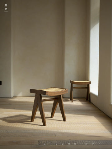 Wood/Chandigarh Stool | Shoe Changing Stool Household Solid Wood Rattan Low Stool Foot Pedal Wabi Sandy Wind Medieval Furniture