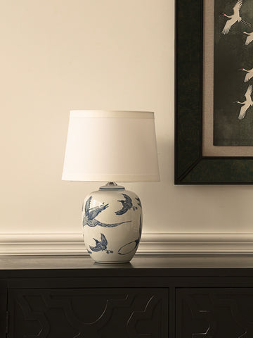 Shaped French Chinese Style Blue and White Ceramic Desk Lamp, Living Room, Bedroom, Sofa Corner, Nanyang Bedside Ambient Lamp