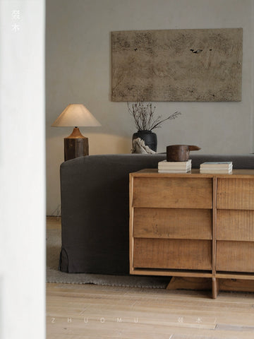 Upcycled Wood | Solid Wood Nine-Drawer Chest in Japanese Wabi-Sabi Style Storage Cabinet with Vintage-Inspired Sideboard