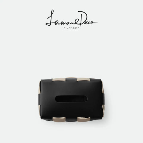 Black and White Checkerboard Tissue Box, Bv Woven Leather Tissue Holder, High-end and Luxurious for Home Living Room and Bedroom