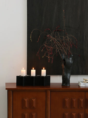 Charcoal Wood on The Shape, Black Candlestick, Ceramic Vase, Flower Arrangement, Living Room Entrance, Antique Home Decoration Pendulum