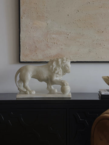 Supershaped White Jade "lion of Composure" Artistic Lion with Embroidered Ball Sculpture As A Housewarming Gift