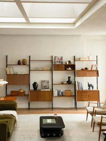 Wall Cabinet Unit Designer Vintage Mid-Century Modern Style MCM Living Room Combination Cabinet Multi-Functional Modular Storage Bookcase