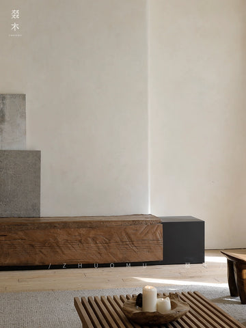 Industrial-Style TV Cabinet Japanese Wabi-Sabi Aesthetic Creative Designer for Guesthouses and Hotels Solid Wood Platform Cabinet