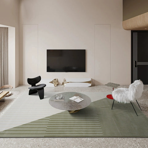 Cream Wind Carpet Living Room Green Coffee Table Blanket Geometric Pattern Modern Simple High-grade Light Luxury Short Hair Blended Blanket Surface