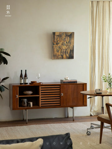 Side Cabinet Medieval Retro Style Vintage Dining Side Cabinet Living Room Rolling Shutter Door TV Cabinet