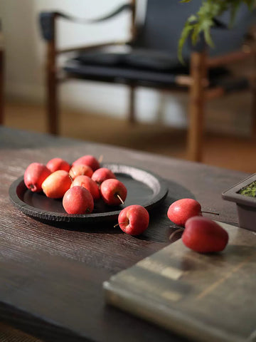 Shaped Wabi Wind Carbonized Wood Restaurant Tray Round Solid Wood Handmade Wabi Sabi Fruit Plate Jewelry Storage Plate