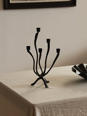 Shaped French Medieval Style Branch-shaped Multi-head Candlestick Black Retro Cast Iron Art Candlelight Atmosphere Ornament