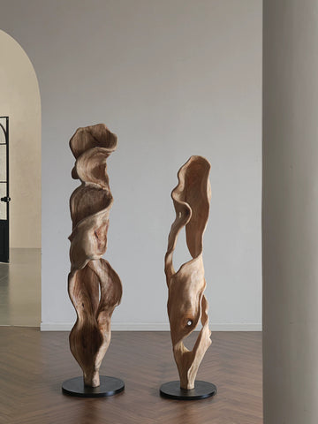 "formal Original" "muyu·flowing" Wood Carving Ornaments Floor-standing Decorative Sales Office Entrance Sculpture Artwork