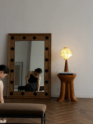 Middle and Ancient Silk Desk Lamp Retro Solid Wood Floor Lamp Living Room Next To Sofa Study Tea Room Wabi-sandy Lamp