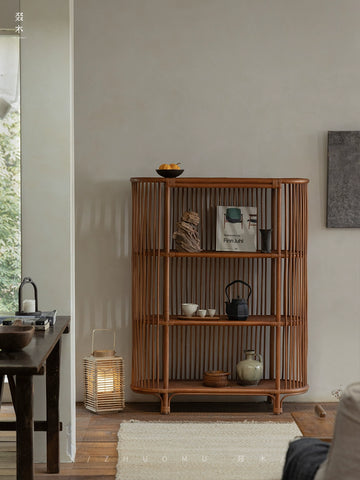 South East Asia Rattan Art Nanyang Vintage Wabi Silent Wind Rattan Weaving Shelf Bogu Shelf Living Room Study Storage Bookshelf