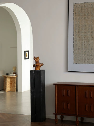 Solid Wood Sculpture Ornament Floor-to-ceiling Carbonized Wood Pillar, Wabi-sabi Wind Entrance Staircase Corner Pier