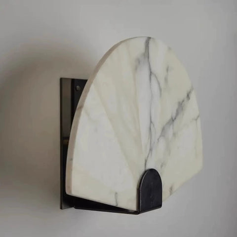 Japanese Fan Marble Bedside Wall Lamp New Chinese Wabi-sabi Wind Bedroom Entrance Living Room Background Wall Lamp
