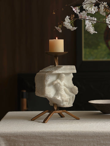 French Classical Sculpture Fragment Candle Holder Medieval Imitation Jade Retro Candle Cup Candlelight Atmosphere Decorative Ornament