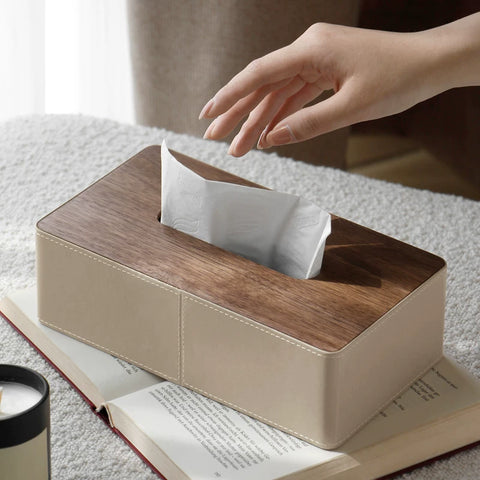 Walnut Wood Tissue Box Cover - Premium Solid Wood Tissue Dispenser for Home Living Room, Coffee Table, and Desktop