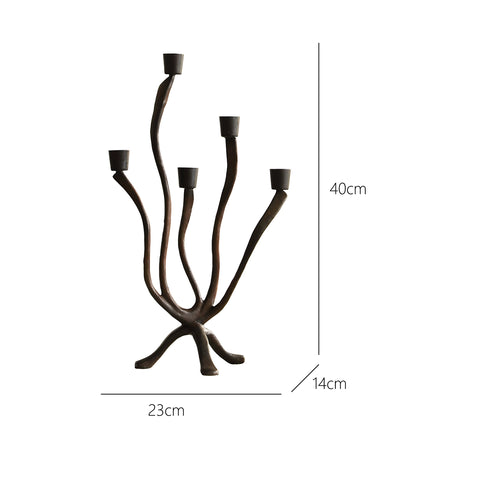 Shaped French Medieval Style Branch-shaped Multi-head Candlestick Black Retro Cast Iron Art Candlelight Atmosphere Ornament
