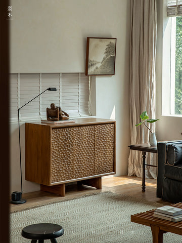 Teak Sideboard\Vintage-Style Indonesian Imported Solid Wood Living Room Wall-Mounted Storage Cabinet