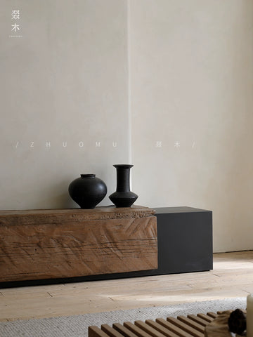 Industrial-Style TV Cabinet Japanese Wabi-Sabi Aesthetic Creative Designer for Guesthouses and Hotels Solid Wood Platform Cabinet