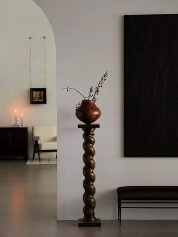 Shape French Medieval Base Spiral Sculpture Table Pillar Floor Wabi Sabi Art Ornament Retro Column Decoration