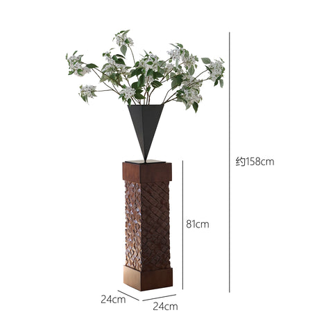 Solid Wood Pier Flower Stand Base Sculpture Artwork Ornament B & B Hotel Floor-to-ceiling Entrance Decorative Table Pillar