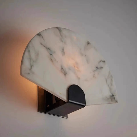 Japanese Fan Marble Bedside Wall Lamp New Chinese Wabi-sabi Wind Bedroom Entrance Living Room Background Wall Lamp