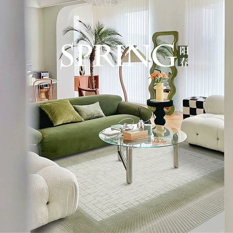 Cream Wind Carpet Living Room Green Coffee Table Blanket Geometric Pattern Modern Simple High-grade Light Luxury Short Hair Blended Blanket Surface