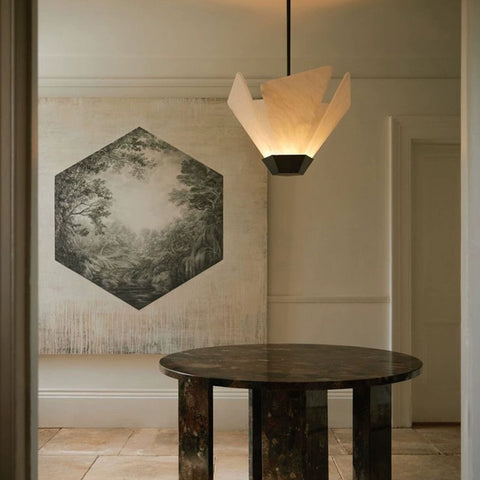 Fan Chandelier SHARD Antique Copper Snowflake Stone Glass Club Restaurant Light, Villa Bar Decorative Light