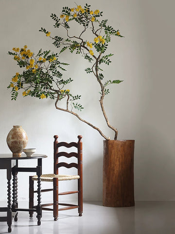 Supershaped Wabi-sabi Style Green Plant Floor-standing Flower Pot Solid Wood Whole Dug Flower Bucket B&b Retro Large Vase Decorative Ornaments