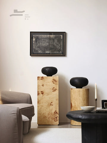 French Medieval Sculpture Table Wooden Base Pier Tree Tumor Retro Home Art Floor Ornament