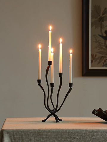 Formal French Medieval Style Chandelier Multi-head Candlestick Black Retro Cast Iron Art Candlelight Atmosphere Ornament