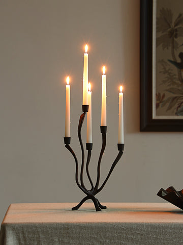 Shaped French Medieval Style Branch-shaped Multi-head Candlestick Black Retro Cast Iron Art Candlelight Atmosphere Ornament