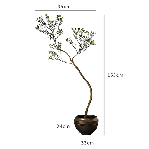 Shape on The Wabi, Wind Shine Mountain White Simulation Green Plant Tea Room Guest Dining Room Bonsai Rust Ceramic Vase Living Room Ornament