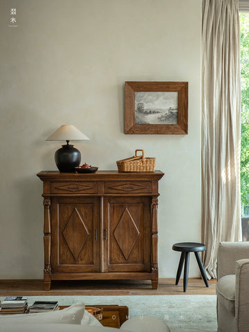 Nanyang Vintage Wabi-Sabi Teak Solid Wood Sideboard Living Room Hallway Cabinet Storage Unit