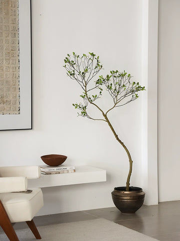 Shape on The Wabi, Wind Shine Mountain White Simulation Green Plant Tea Room Guest Dining Room Bonsai Rust Ceramic Vase Living Room Ornament
