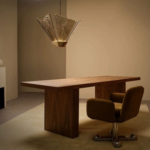 Fan Chandelier SHARD Antique Copper Snowflake Stone Glass Club Restaurant Light, Villa Bar Decorative Light