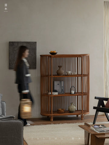 South East Asia Rattan Art Nanyang Vintage Wabi Silent Wind Rattan Weaving Shelf Bogu Shelf Living Room Study Storage Bookshelf