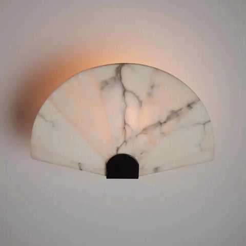 Japanese Fan Marble Bedside Wall Lamp New Chinese Wabi-sabi Wind Bedroom Entrance Living Room Background Wall Lamp