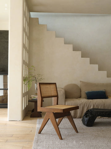 Wood/Chandigarh Chair | Solid Wood Rattan Chair PJ Chair Japanese Wabi Sansi Style Medieval Furniture Backrest Dining Chair